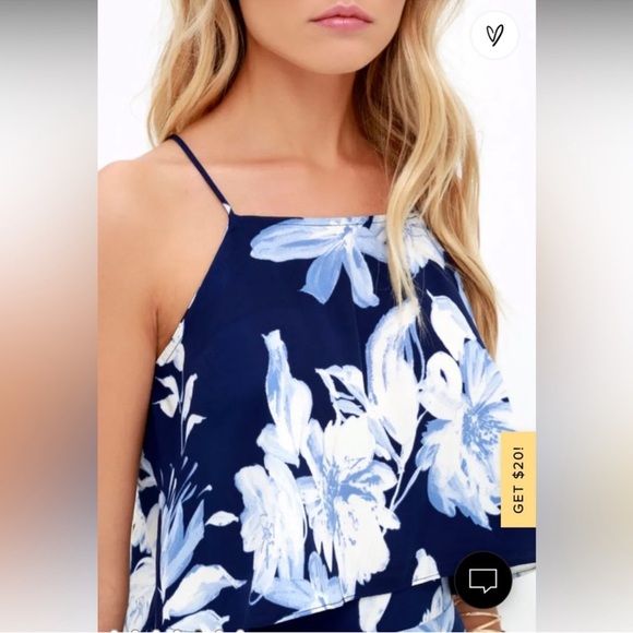 2/$30 Lulu's - Navy White Floral Crop Tank Top Size M - Picture 3 of 9